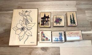 VTG 90s Comotion Rubber Stamps Lot of 7 Floral Border Victorian House Happy Bday